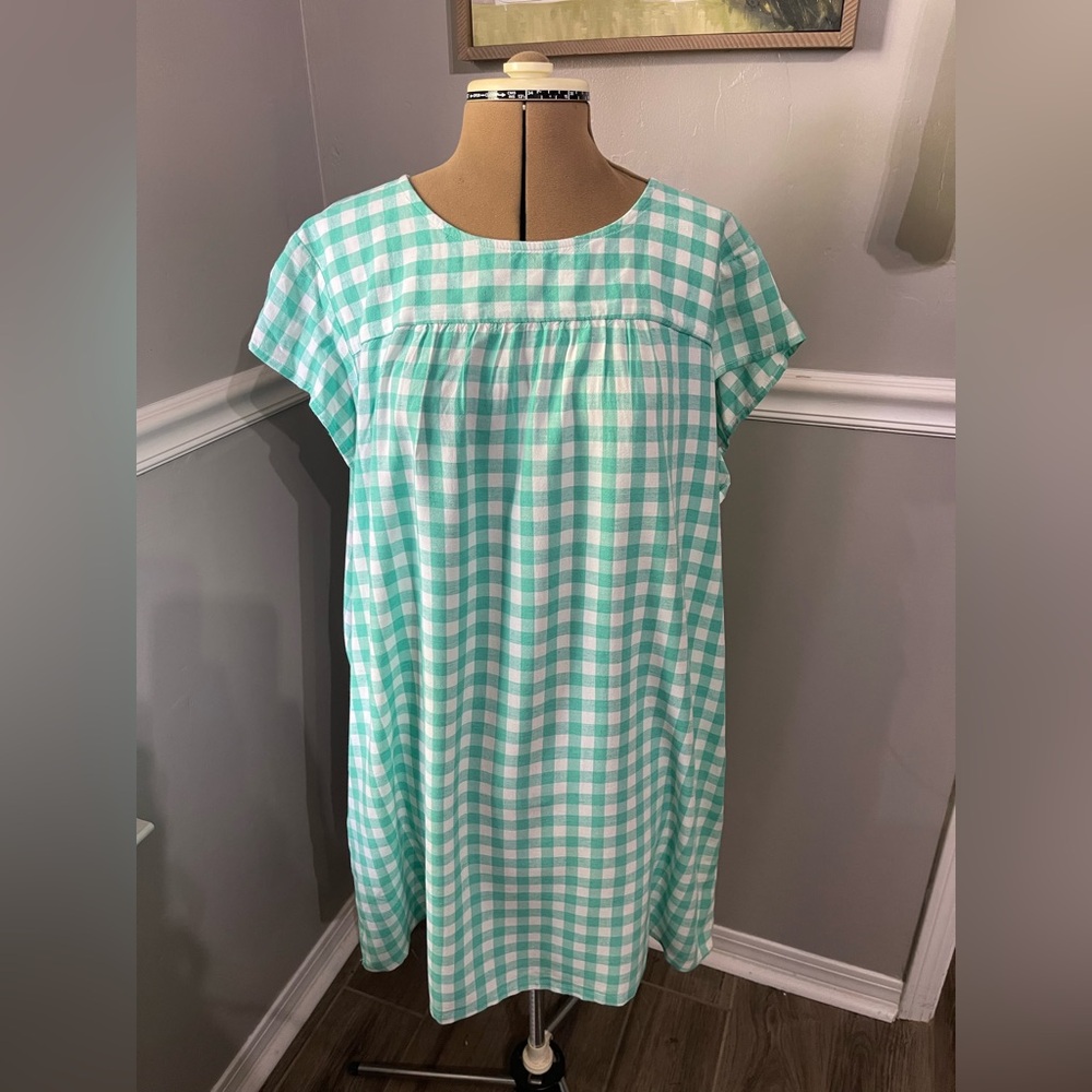 NWT St John’s Bay XL aqua blue and white checked sleeveless dress. - Picture 1 of 5